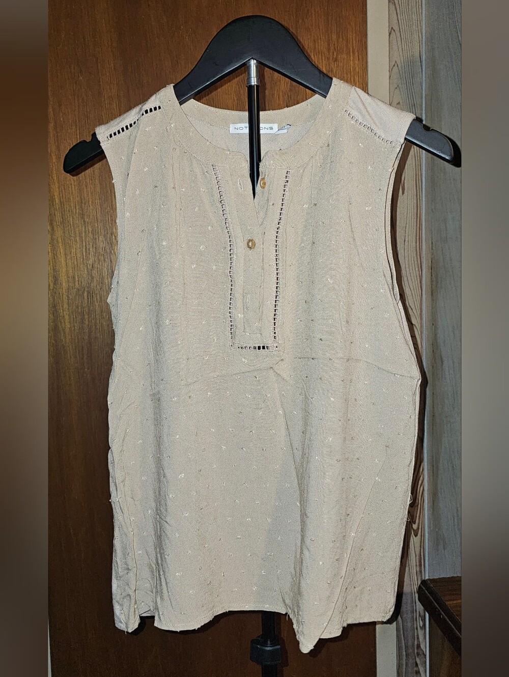 Notations Sleeveless Cream Eyelet Henley Top